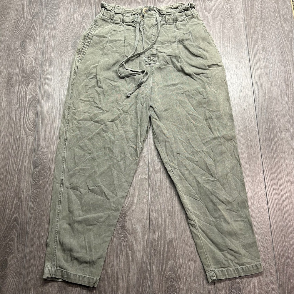 Free People Womens Olive Green Paperbag Waist Drawstring Tapered Pants Size M